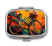 Colorful Bicycle Pill Box 2 Compartment - Small Metal Medicine Organizer Portable Pill Case for Purse Pocket Travel Vitamin Organizer for Men Women, BPA-Free