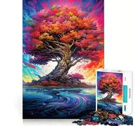 Colorful Big Tree at Lake for Adults 1000 Piece Puzzle Cognitive Train Clean Connection Pattern Build Room Art (38x26cm)
