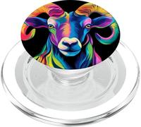 Colorful Bighorn Sheep Face Animal Lover Men Women Black PopSockets PopGrip for MagSafe