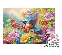 Colorful Bird Above Berry Blooms 1000-Piece Jigsaw Puzzle Colorful Birds Classic & Challenging, Gift for All Ages 70x50cm/1000pcs