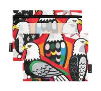 Colorful Bird American Independence Day Large Zipper Pencil pouching with Clear Window Zipper Pencil case Clear Window & Grommets 3 Ringing case for Classroom School Office Supplies Multicolored 2