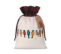Colorful Bird Christmas New Year Candy Gift Bags S Size Drawstring Bags for Kids Xmas Holiday Xmas Eve Presents