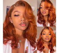 Colorful Bird Dark Ginger Wig 13x4 Lace Front Human Hair Wig Body Wave Dark Orange Pre Ripped with Brazilian Remy Baby Hair Invisible HD Lace