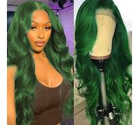 Colorful Bird Dark Green Lace Front Wigs Human Hair Body Wave 13x4 HD Lace Frontal Wig Pre Plucked with Baby Hair Green Colored Brazilian Wigs Glueless 150% Density 22 Inch