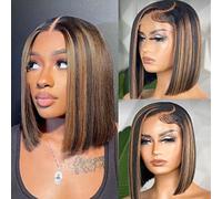 Colorful Bird Highlight Ombre 4x4 Lace Frontal Bob Wig Real Hair Straight Balayage FB30 Blonde Wigs for Women Lace Frontal Wigs 150% Density Pre Plucked 35.6 cm