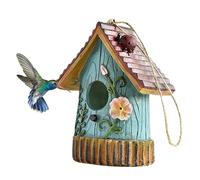 Colorful Bird House for Outside, Hanging Bird House for Outdoor, Hand-Painted Birdhouses for Villa Garden Backyard Decor, Present for Bird Lovers (Blue)