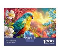 Colorful Bird in Blooming Flowers 1000-Piece Jigsaw Puzzle Colorful Parrot Educational Toy for Kids & Adults 52x38cm/1000pcs