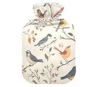 Colorful Bird Leaves Hot Water Bottle with Soft Cover, Hot Water Bottle for Hot and Cold Compresses Medium