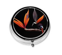 Colorful Bird of Paradise Mini Round Pill Box, can be Put into Wallet, Pocket, Light and Convenient, 3 Compartment Pill Box, Portable Pill Box,