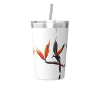 Colorful bird of paradise Stainless steel travel bottle with straw water bottle to store hot and cold drinks, handheld cup cone straw.