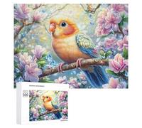 Colorful Bird on Flower Branch with Droplets 500 Piece Jigsaw Puzzle for Adults Indoor Brain Workout Logical Mastery Gift for Challenge Lovers 500 PCS