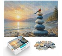 Colorful Bird on Stacked Stones Painting Jigsaw Puzzle, 1000 Piece