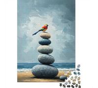 Colorful Bird on Stacked Stones Painting Jigsaw Puzzle, 1000 Piece