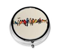 Colorful Bird Print Round Pill Organizer 3 Compartment Pill Box Portable Medicine Pill Case for Outdoor Travel