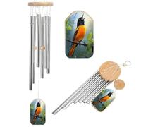 Colorful Bird Singing on A Branch Wind Chimes Memorial Deep Tone Windchime with 6 Aluminum Tubes Outdoor Backyard Garden Decoration