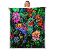 Colorful Bird Throw Blanket Twin 60x80 Cartoon Botanical Flowers Leaves Fuzzy Blanket for Kids Teens Adults Cute Wild Animal Rustic Style Fleece Blanket for Living Room