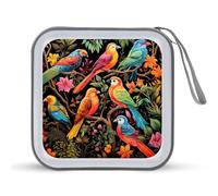 Colorful Birds CD Case 40 Capacity Plastic DVD Storage Box Sleeves Zippered Wallet