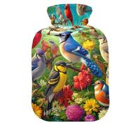 Colorful Birds Hot Water Bottle with Velvet Cover Hot Water Bag for Neck, Shoulder and Menstrual Cramps, 2L