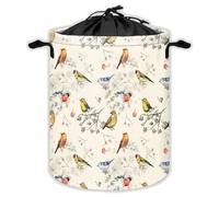 Colorful Birds Laundry Hampers With Drawstring Watercolor Laundry Baskets For Bathroom Retr Portable Clothes Storage Organizer Basket Rustic Farmhouse W 35 L 44 Cm