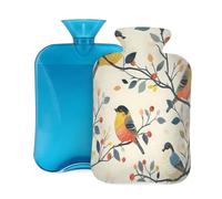 Colorful Birds Leaves Hot Water Bottle with Cover, 2L Large Capacity Hot Water Bag for Hot Cold Compress, Hand Feet Warmer, Neck Shoulder Pain Relief