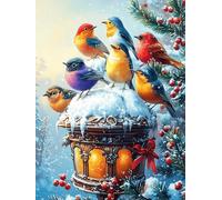 Colorful Birds on A Snowman 300 Pc Classic Jigsaw Puzzle Science Fiction Magical Dream Puzzle for Adults Hard Challenging Hobby Home Decor Poster High-grade Rigid Cardboard 300 PCS