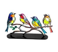 Colorful Birds Ornament 18.5x9.7cm Stained Glass Birds On Branch Desktop Ornaments Acrylic Desktop Figurine Statue Bird Sculpture Multi Use Aesthetic Decoration Tool For Desk Room