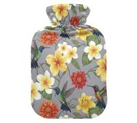 Colorful Birds Tropical Flowers Hot Water Bottle with Soft Cover Feet Warmer with Soft Cover Hot Water Bag for Menstrual Cramps Small