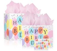 Colorful Birthday Gift Bag,Medium Gift Bags for Presents with 3 Tissue Papers and 1 Greeting Card for Girls and Women's Birthday Supplies Balloons Design with Handles - 30x12x22cm (2)