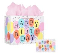 Colorful Birthday Gift Bag,Medium Gift Bags for Presents with 3 Tissue Papers and 1 Greeting Card for Girls and Women's Birthday Supplies Balloons Design with Handles - 30x12x22cm (1)