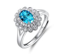 Colorful Birthstone 925 Sterling Silver Anniversary Ring Princess Diana Royal Engagement Platinum Plated Swiss Blue Topaz Fine Jewellery for Women Adjustable size