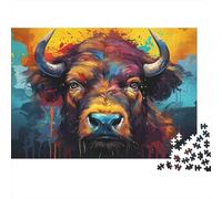 Colorful Bison Portrait 1000 Pc Sturdy Cardboard Classic Jigsaw Puzzle for Adults And Kids Age 12+, Impossible Hard Difficult Challenge, Decompression And Wall Decor, Ultimate Relaxation 52x38cm/1000
