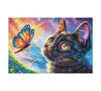 Colorful Black Cat 1000 Piece Pack Classic Jigsaw Puzzle Bloom Butterfly Night Couple Puzzle Partners Ultra Difficult Wall Decor Easter New Year Paperboard Material 1000 PCS