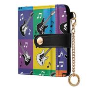Colorful Black Guitar Pattern Small Women Wallet RFID Blocking Bifold PU Leather Compact Card Holder with Coin Pocket Zipper Purse for Girls Women Ladies