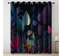 Colorful Blackout Curtains, 54 inch Long 2 Panels 46 × 54 Inch, Mysterious Jungle Illustration Flowers Print Pattern, Eyelet Blackout Window Drapes for Kids Bedroom, Living Room, Art Gallery