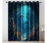 Colorful Blackout Curtains, 72 inch Long 2 Panels 46 × 72 Inch, Ocean Landscapes Coral Dolphins Caves Print Pattern, Eyelet Blackout Window Drapes for Kids Bedroom, Living Room, Art Gallery