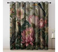 Colorful Blackout Curtains, 72 inch Long 2 Panels 66 × 72 Inch, Vintage Jungle Illustration Flowers Birds Print Pattern, Eyelet Blackout Window Drapes for Kids Bedroom, Living Room, Art Gallery