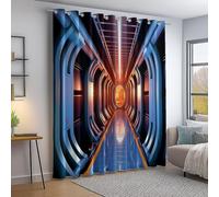 Colorful Blackout Curtains, Artistic Decor with Modern Spaceship Sci-Fi Painting, Thermal Insulated Energy Efficient Shades for Bedroom Living Room (29.5 x 65 Inch, 2 Pair)