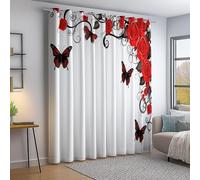 Colorful Blackout Curtains for Bedroom - Romance Roses Vines Butterflies Printed Thermal Curtains, Super Soft Eyelet Living Room Curtain & Drapes 2 Panels 66 × 72 Inch Drop