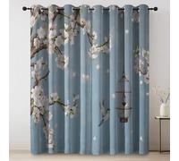 Colorful Blackout Curtains, Oriental Cherry Blossoms Birds Birdcage Printed designs, Thermal Insulated Eyelet Curtains for Bedroom Living Room Window Decor 46 × 54 Inch 2 Panels