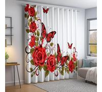 Colorful Blackout Curtains, Romance Roses Butterflies Vines Printed, Thermal Insulated Room Darkening Eyelet Blackout Curtains for Bedroom Living Room Kitchen Nursery 30 × 65 Inch, 2 Panels