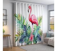 Colorful Blackout Curtains, Watercolor Tropical Leaves Flowers Flamingo Printed, Thermal Insulated Room Darkening Eyelet Blackout Curtains for Bedroom Living Room Kitchen 46 × 90 Inch, 2 Panels