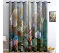 Colorful Blackout Eyelet Curtains, Beautiful Exquisite Flowers Leaves Printed Thermal Insulated Room Darkening Curtains for Bedroom Baby Nursery Living Room, W 66" X L 72" (2 Panels)