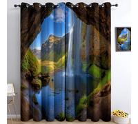 Colorful Blackout Eyelet Curtains, Beautiful Photography Waterfall Cave Printed Thermal Insulated Room Darkening Curtains for Bedroom Baby Nursery Living Room, W 66" X L 72" (2 Panels)