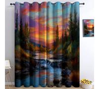 Colorful Blackout Eyelet Curtains, Beautiful River Waterfall Sunset Printed Thermal Insulated Room Darkening Curtains for Bedroom Baby Nursery Living Room, W 66" X L 90" (2 Panels)