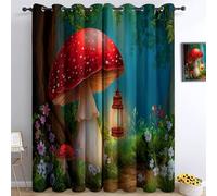 Colorful Blackout Eyelet Curtains, Cartoon Forest Flowers Mushrooms Printed Thermal Insulated Room Darkening Curtains for Bedroom Baby Nursery Living Room, W 66" X L 72" (2 Panels)