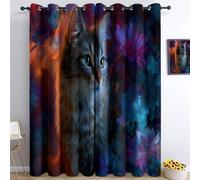 Colorful Blackout Eyelet Curtains, Fantasy Flowers Animals Cat Printed Thermal Insulated Room Darkening Curtains for Bedroom Baby Nursery Living Room, W 46" X L 72" (2 Panels)