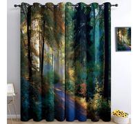 Colorful Blackout Eyelet Curtains, Nature Fantasy Forest Sunshine Printed Thermal Insulated Room Darkening Curtains for Bedroom Baby Nursery Living Room, W 46" x L 54" (2 Panels)
