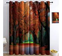 Colorful Blackout Eyelet Curtains, Nature Path Trees Leaves Printed Thermal Insulated Room Darkening Curtains for Bedroom Baby Nursery Living Room, W 29.5" x L 65" (2 Panels)