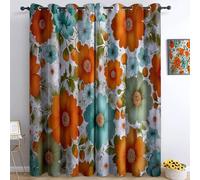 Colorful Blackout Eyelet Curtains, Retro Fashion Flowers Printed Thermal Insulated Room Darkening Curtains for Bedroom Baby Nursery Living Room, W 66" X L 90" (2 Panels)