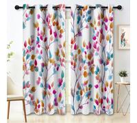 Colorful Blackout Eyelet Curtains - Simple Watercolor Branches Thermal Insulated Curtain for Bedroom Living Room, W 46" x L 90" (2 Panels) Soft Noise Reduction Curtains